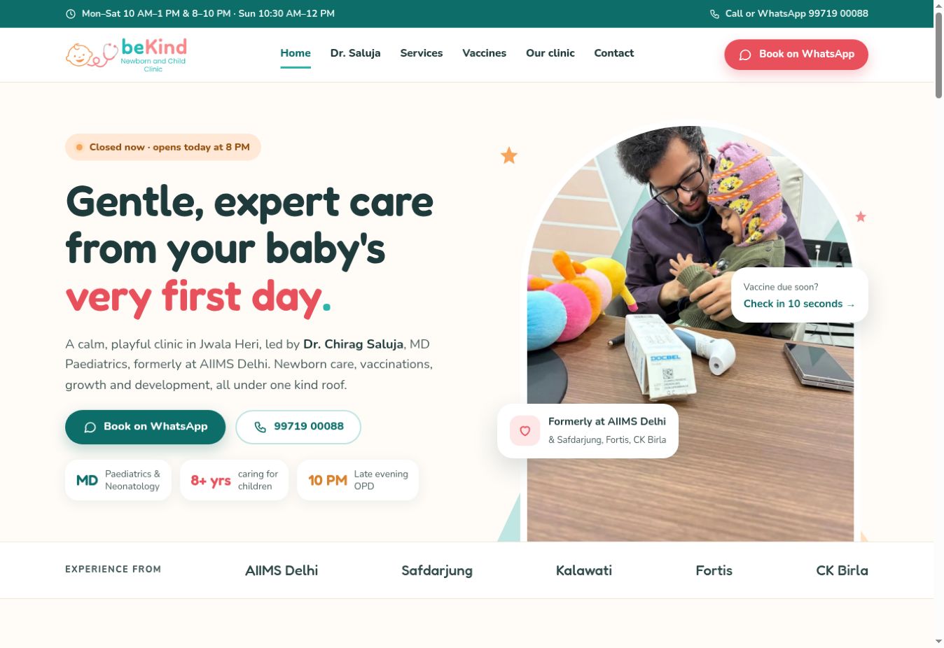 beKind Clinic homepage screenshot